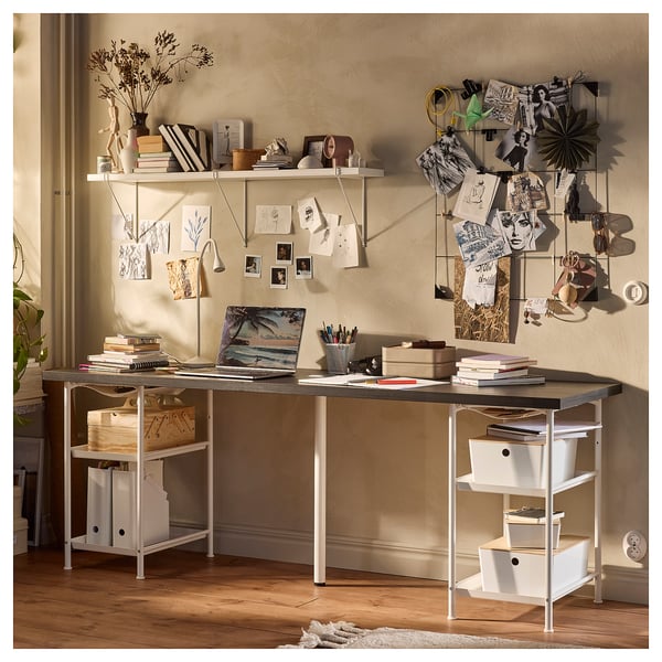 LAGKAPTEN / SPÄND - Desk, brown-black/white,200x60 cm