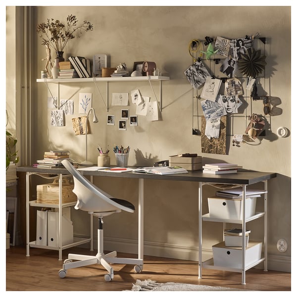 LAGKAPTEN / SPÄND - Desk, brown-black/white,200x60 cm