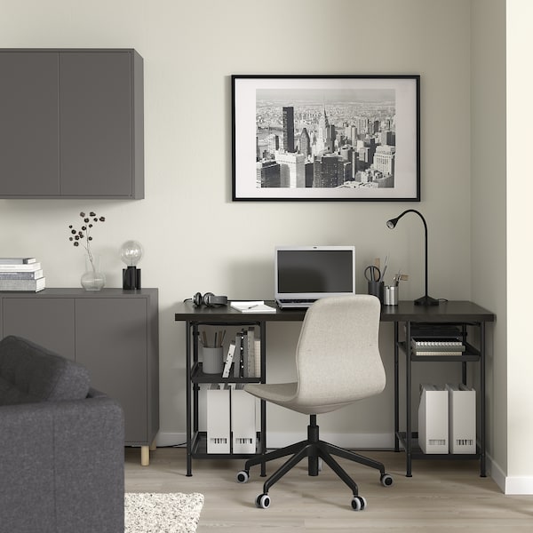 LAGKAPTEN / SPÄND desk, black-brown/black, 140x60 cm
