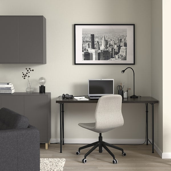 LAGKAPTEN / SPÄND desk, black-brown/black, 140x60 cm