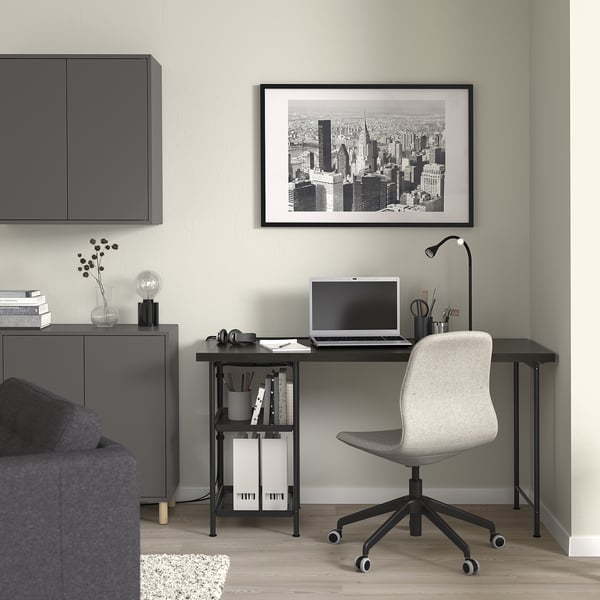 LAGKAPTEN / SPÄND desk, black-brown/black, 140x60 cm