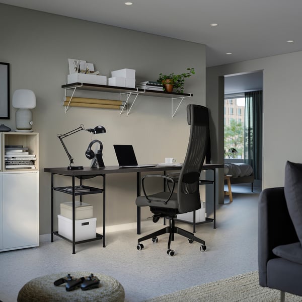 LAGKAPTEN / SPÄND - Desk, brown-black/black,200x60 cm