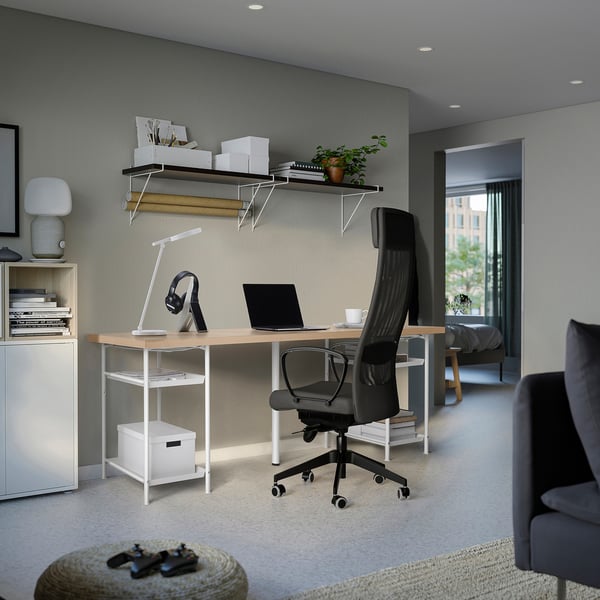 LAGKAPTEN / SPÄND - LAGKAPTEN / SPÄND Desk, white stained oak/white, 200x60 cm