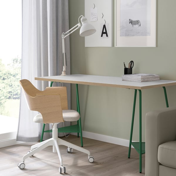 LAGKAPTEN / TILLSLAG desk, white anthracite/green, 140x60 cm