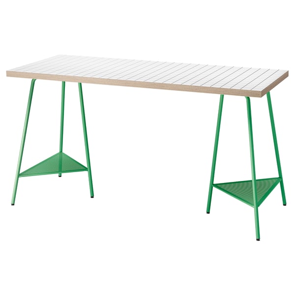 LAGKAPTEN / TILLSLAG desk, white anthracite/green, 140x60 cm