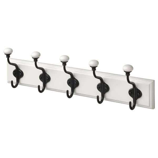 LANDKRABBA - LANDKRABBA Rack with 5 hooks, white, 50 cm
