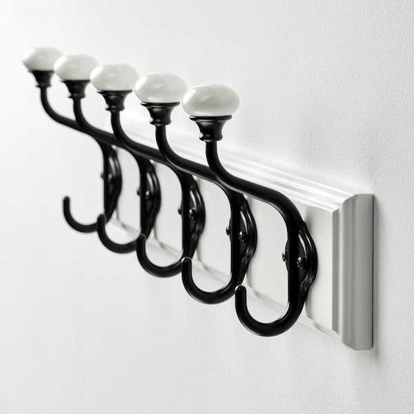 LANDKRABBA - Rack with 5 hooks, white, 50 cm