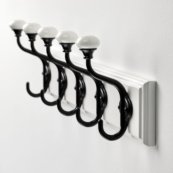 LANDKRABBA - LANDKRABBA Rack with 5 hooks, white, 50 cm
