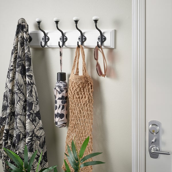 LANDKRABBA - LANDKRABBA Rack with 5 hooks, white, 50 cm