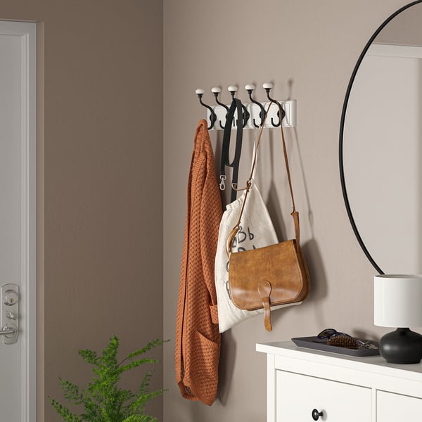 LANDKRABBA - LANDKRABBA Rack with 5 hooks, white, 50 cm
