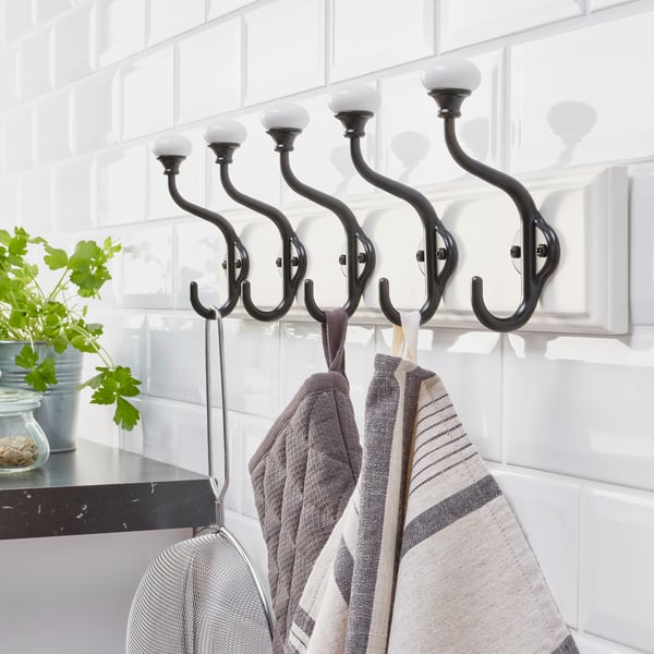 LANDKRABBA - LANDKRABBA Rack with 5 hooks, white, 50 cm