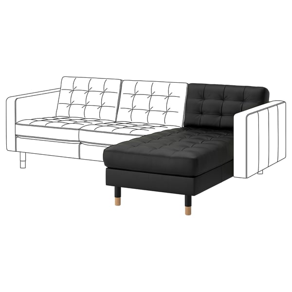 LANDSKRONA chaise longue, add-on unit, Grann/Bomstad black/wood, 78x78x158 cm