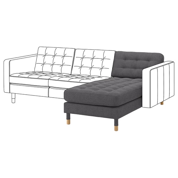 LANDSKRONA chaise longue, add-on unit, Gunnared dark grey/wood, 78x78x158 cm