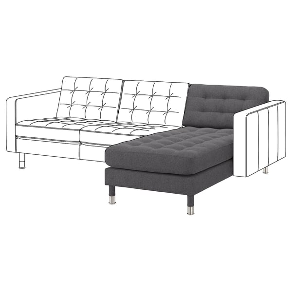 LANDSKRONA chaise longue, add-on unit, Gunnared dark grey/metal, 78x78x158 cm