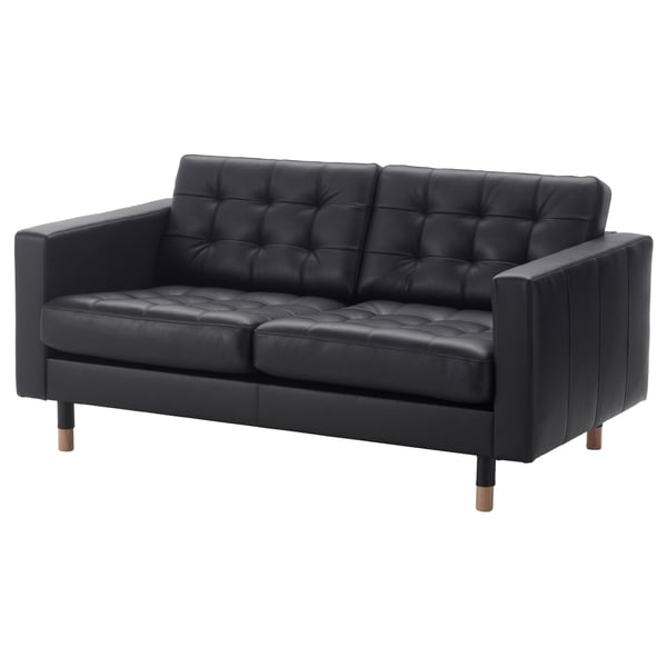 LANDSKRONA two-seat sofa, Grann/Bomstad black/wood, 164x64x89 cm