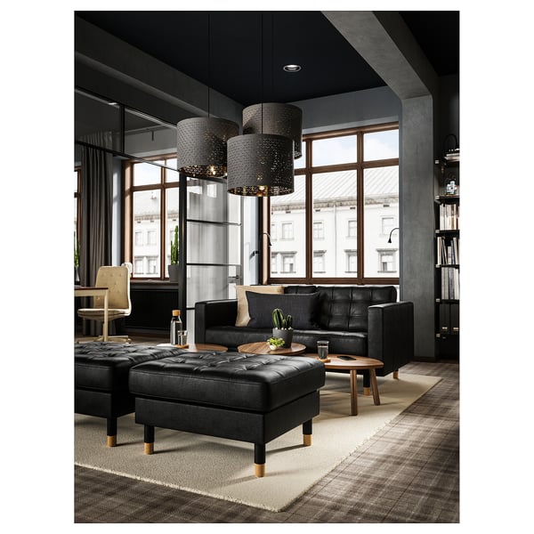 LANDSKRONA two-seat sofa, Grann/Bomstad black/wood, 164x64x89 cm