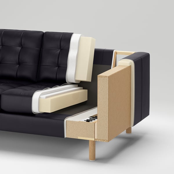 LANDSKRONA two-seat sofa, Grann/Bomstad black/metal, 164x78x89 cm