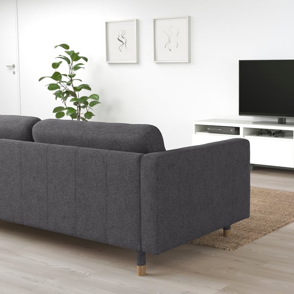 LANDSKRONA 2-seat sofa, Gunnared dark grey/wood, 164x78x89 cm