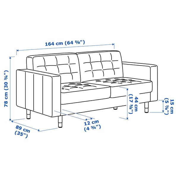 LANDSKRONA 2-seat sofa, Gunnared dark grey/metal, 164x78x89 cm