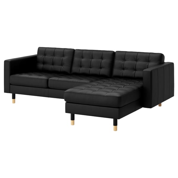LANDSKRONA 3-seat sofa, with chaise longue/Grann/Bomstad black/wood, 240 cm