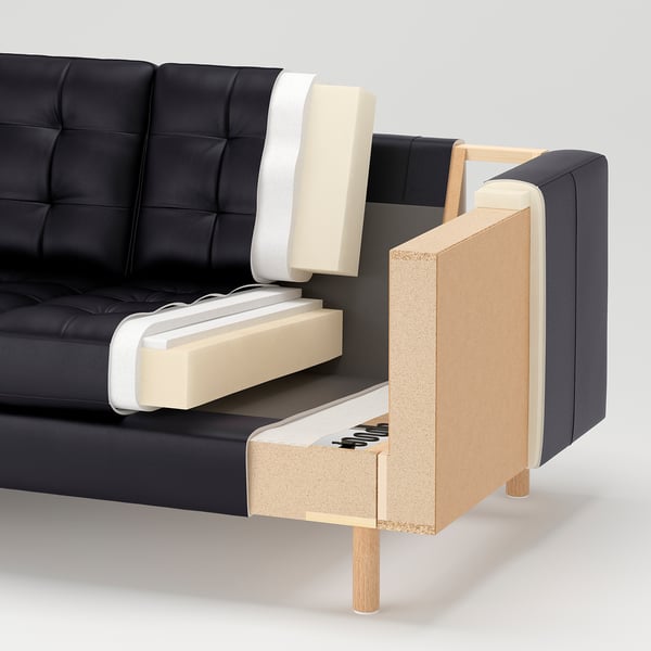 LANDSKRONA 3-seat sofa, with chaise longue/Grann/Bomstad black/metal, 240 cm