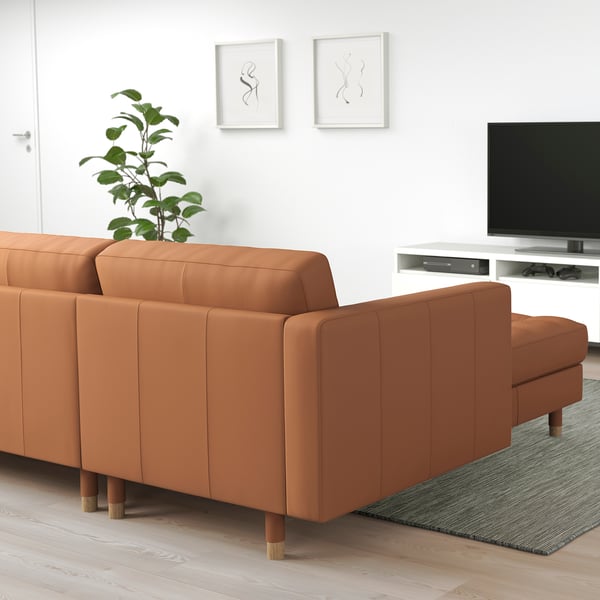 LANDSKRONA 3-seater sofa - with chaise-longue/Grann/Bomstad brown ochre/wood ,