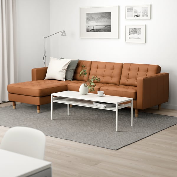 LANDSKRONA 3-seat sofa, with chaise longue/Grann/Bomstad golden-brown/wood, 240 cm