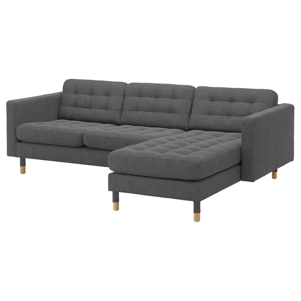 LANDSKRONA 3-seat sofa, with chaise longue/Gunnared dark grey/wood, 240 cm