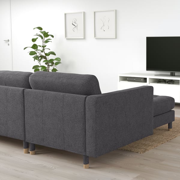 LANDSKRONA 3-seat sofa, with chaise longue/Gunnared dark grey/wood, 240 cm