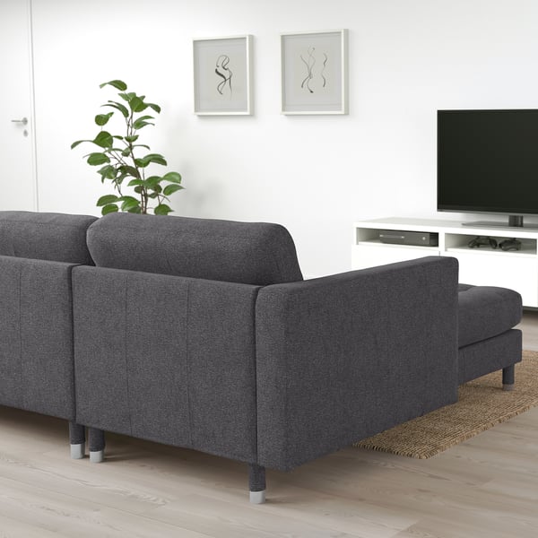 LANDSKRONA 3-seater sofa - with chaise-longue/Gunnared dark grey/metal ,