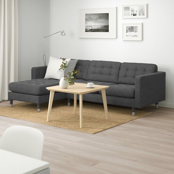 LANDSKRONA 3-seater sofa - with chaise-longue/Gunnared dark grey/metal ,