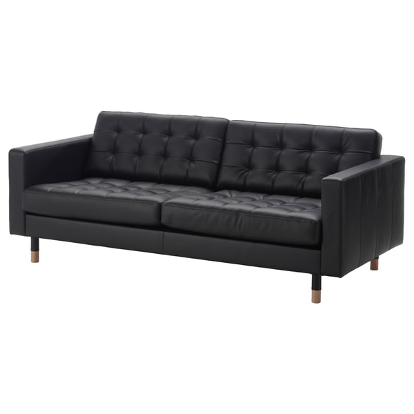 LANDSKRONA three-seat sofa, Grann/Bomstad black/wood, 204x64x89 cm