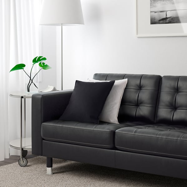 LANDSKRONA three-seat sofa, Grann/Bomstad black/metal, 204x64x89 cm