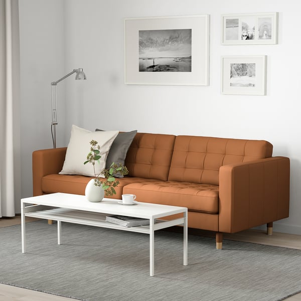 LANDSKRONA 3-seat sofa, Grann/Bomstad golden-brown/wood, 204x78x89 cm