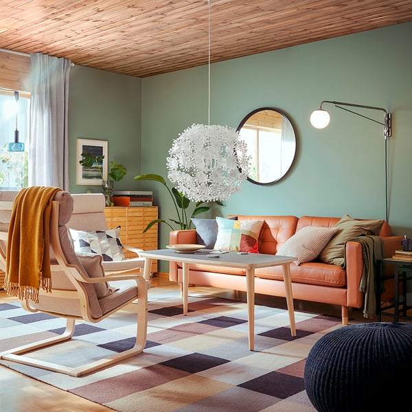 LANDSKRONA 3-seater sofa - Grann/Bomstad brown ochre/wood ,