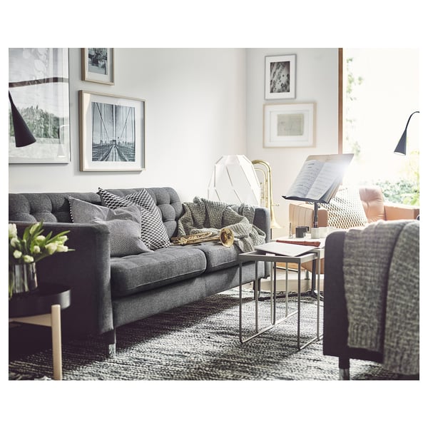 LANDSKRONA 3-seat sofa, Gunnared dark grey/metal, 204x78x89 cm