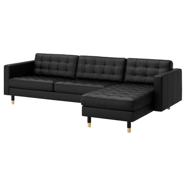 LANDSKRONA 4-seat sofa, with chaise longue/Grann/Bomstad black/wood, 280 cm