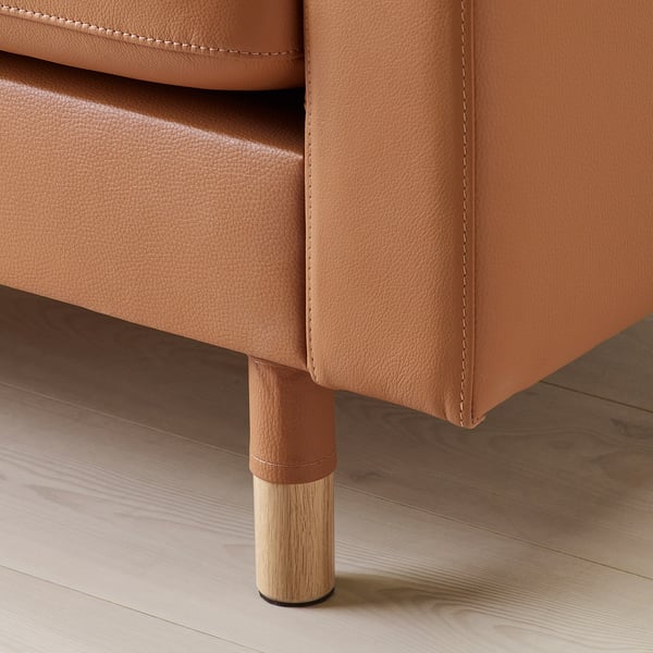 LANDSKRONA - 4-seater sofa with chaise-longue, Grann/Bomstad ochre brown/wood ,