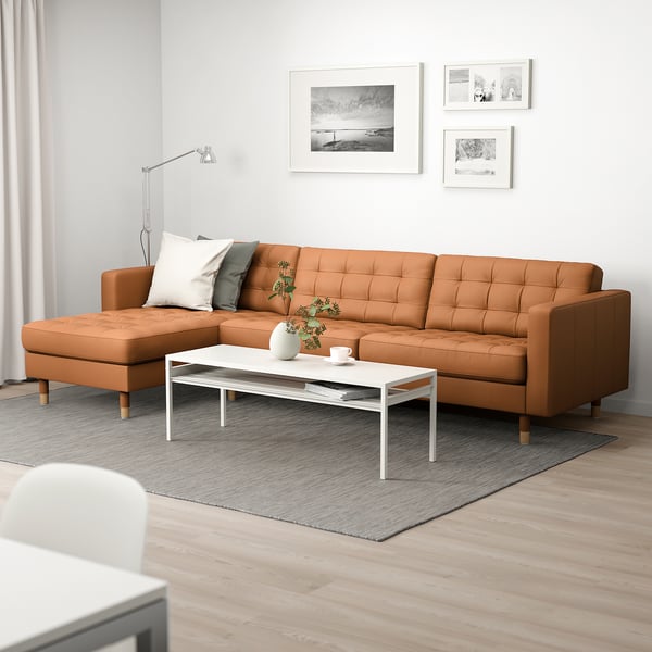 LANDSKRONA 4-seat sofa, with chaise longue/Grann/Bomstad golden-brown/wood, 280 cm