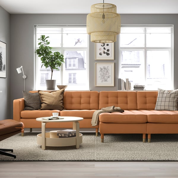 LANDSKRONA 4-seat sofa with chaise longues, Grann/Bomstad golden-brown/wood, 320x64x158 cm