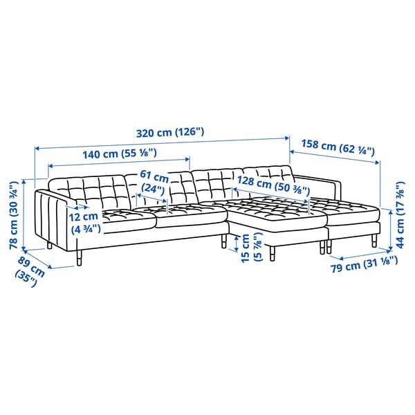 Ikea LANDSKRONA - 4-seater sofa with chaise-longue, Grann/Bomstad ochre brown/wood ,