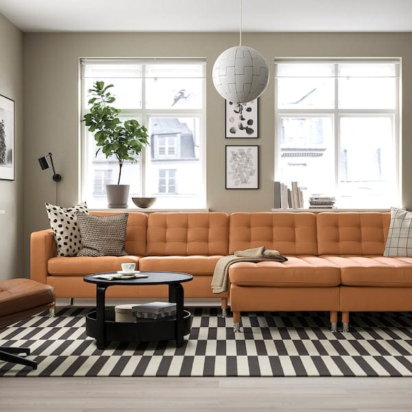 Ikea LANDSKRONA - 4-seater sofa with chaise-longue, Grann/Bomstad ochre brown/metal ,
