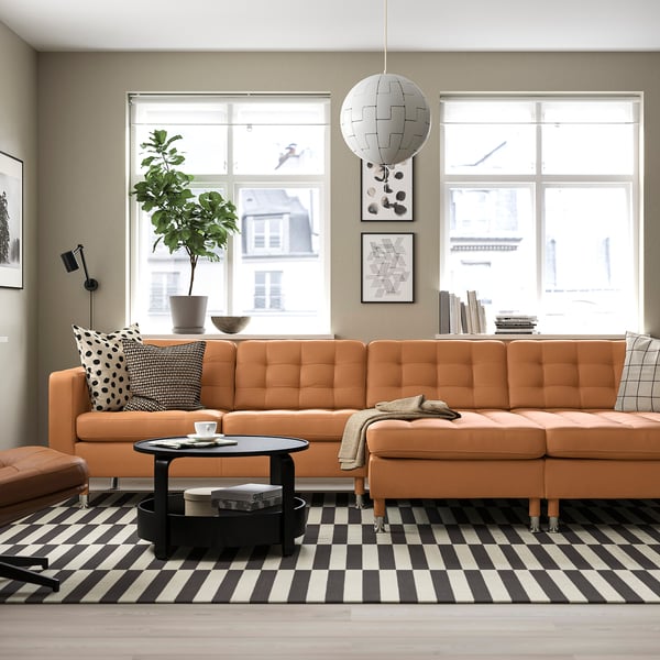 LANDSKRONA 4-seat sofa with chaise longues, Grann/Bomstad golden-brown/metal, 320x78 cm