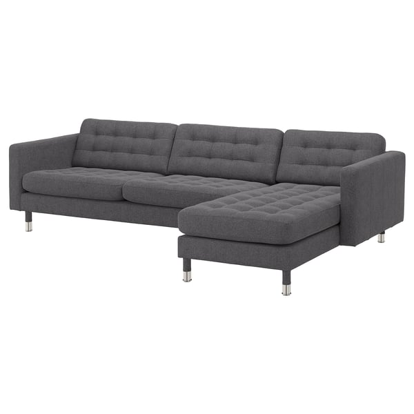 LANDSKRONA 4-seat sofa, with chaise longue/Gunnared dark grey/metal, 280 cm