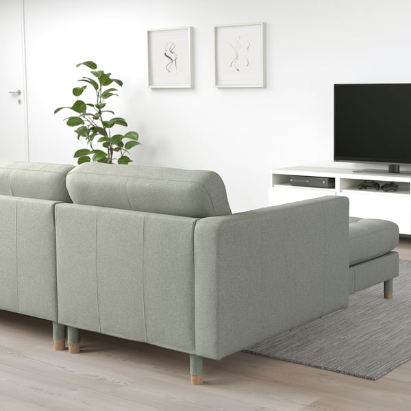 LANDSKRONA 4-seat sofa, with chaise longue/Gunnared light green/wood