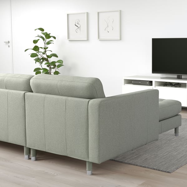 LANDSKRONA 4-seat sofa, with chaise longue/Gunnared light green/metal