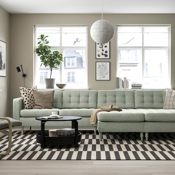 Ikea LANDSKRONA - 4-seater sofa with chaise-longue, Gunnared light green/metal ,