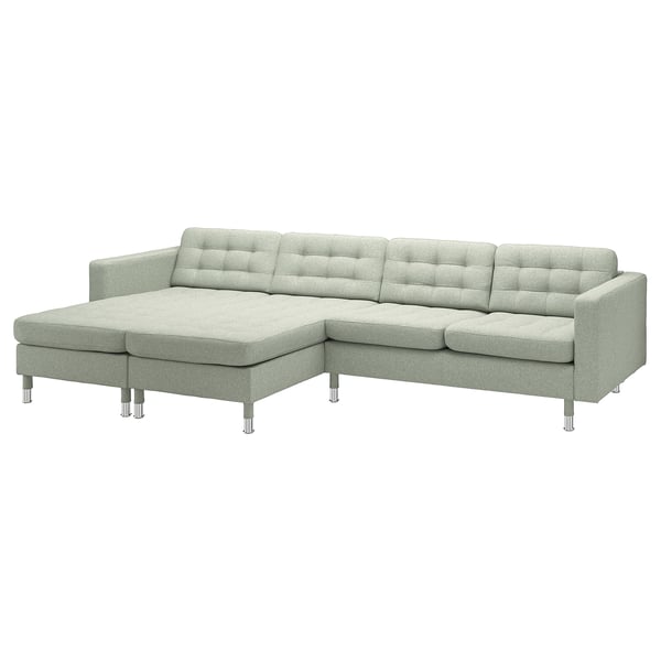 LANDSKRONA 4-seat sofa with chaise longues, Gunnared light green/metal, 320x78 cm
