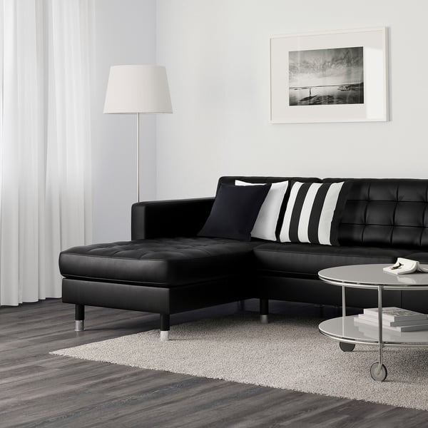 LANDSKRONA 5-seat sofa, with chaise longues/Grann/Bomstad black/metal, 360x78 cm