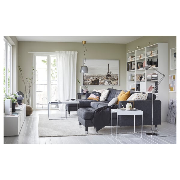 LANDSKRONA 5-seat sofa, with chaise longues/Gunnared dark grey/metal, 360x78 cm